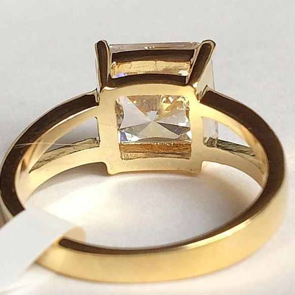 Gold Engagement Cocktail Ring Size 8 9 10 Princess Cut 14Kt Plated Cubic Zircon - Picture 6 of 8
